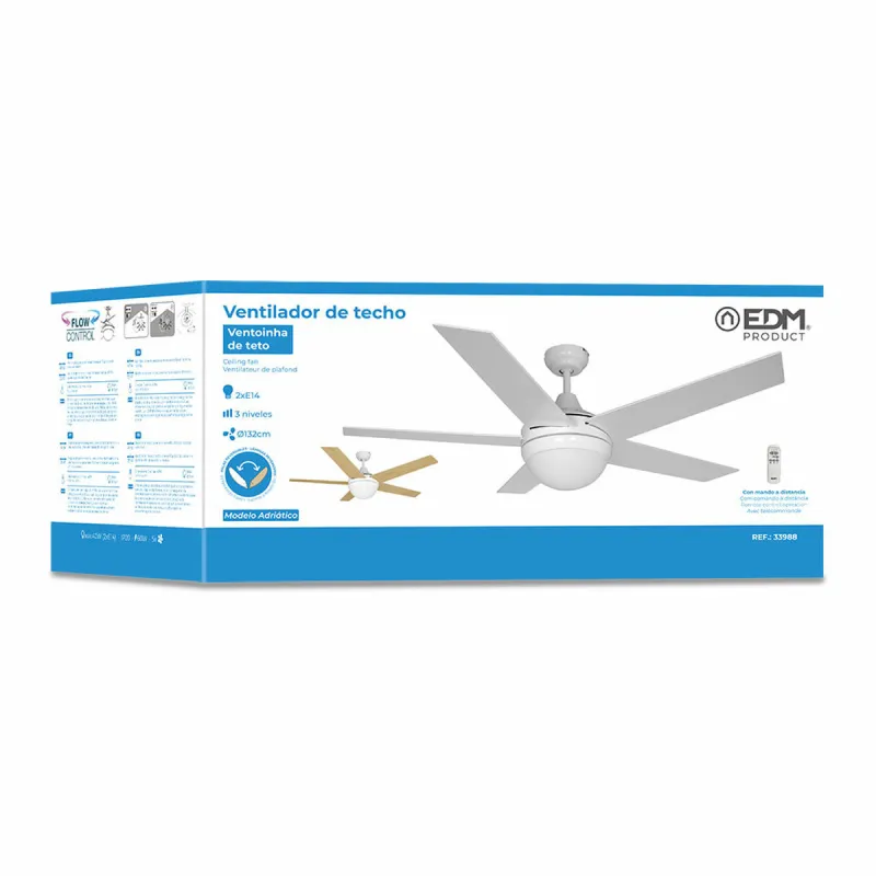 Lubinis ventiliatorius su apšvietimu EDM 33988 Adriatico Balta 60 W