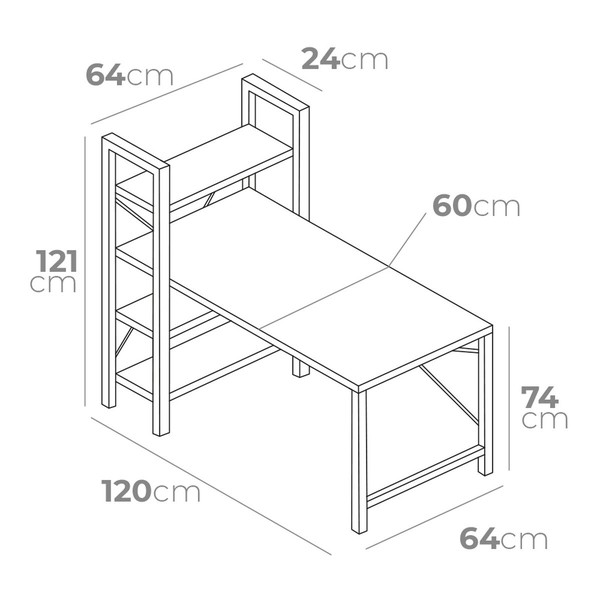 Rakstāmgalds ar plauktu EDM 75196 Melns Koks Metāls 121 x 120 x 64 cm