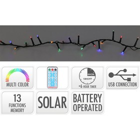 LED-valokranssi Lifetime Monivärinen 10 m Uudelleenladattava akku Aurinkokenno