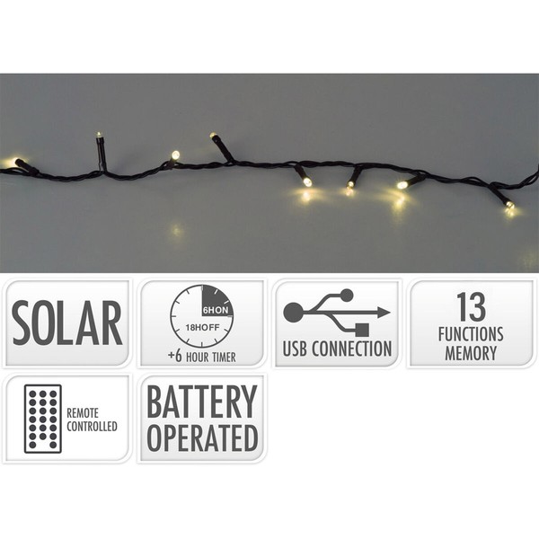 LED-valokranssi Lifetime Lämmin valkoinen 20 m Aurinkokenno