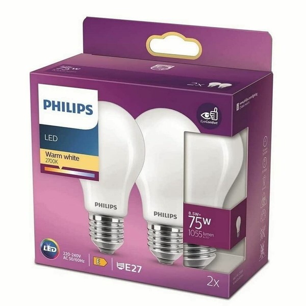 LED Spuldze Philips Balts E27