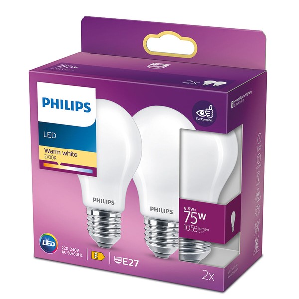 LED Spuldze Philips Balts E27
