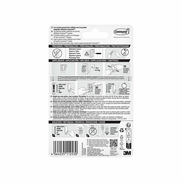 Hook for hanging up 3M 4,5 Kg White Plastic (1 Unit)