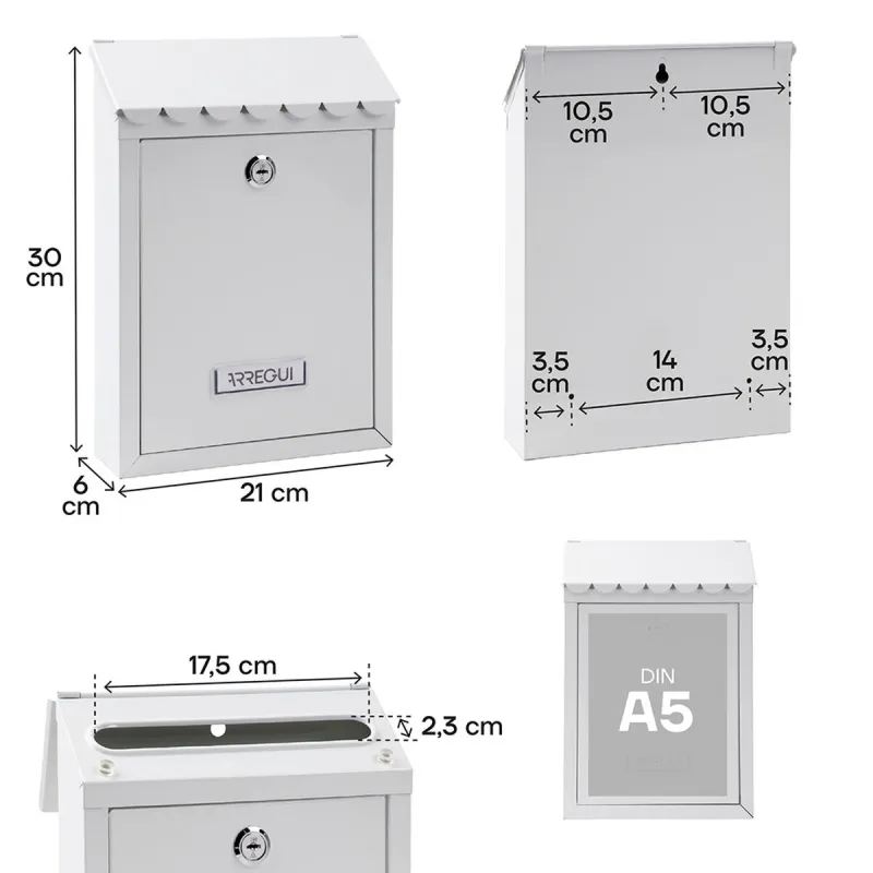 Letterbox Arregui White Steel Civic