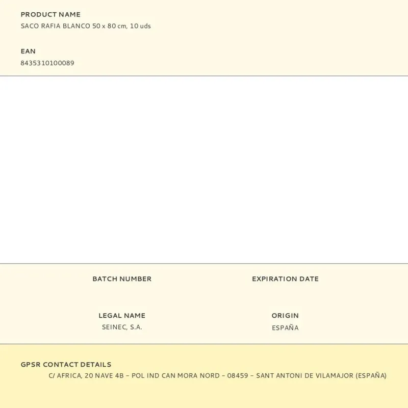 Debris Sack Seimark White Raffia 50 x 80 cm (10 Units)