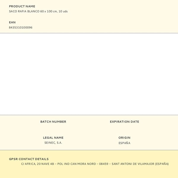 Debris Sack Seimark White Raffia 60 x 100 cm (10 Units)