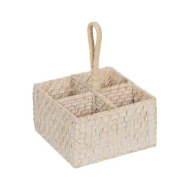 Cutlery basket White Bamboo Rattan 19 x 19 x 27 cm