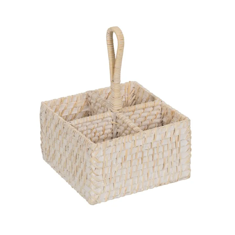 Cutlery basket White Bamboo Rattan 19 x 19 x 27 cm