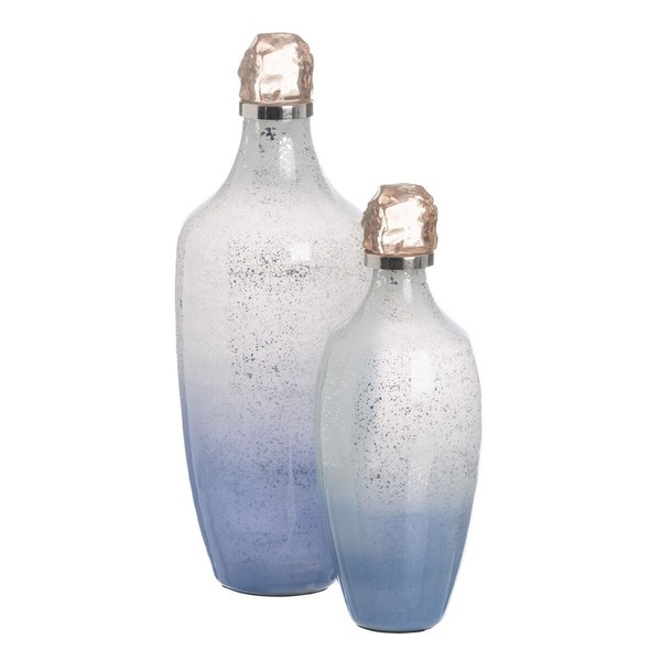 Decorative bottle Blue Silver 16 x 16 x 44 cm Decorative