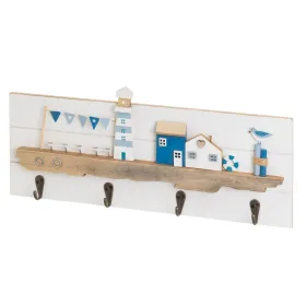 Wall mounted coat hanger Valkoinen Luonnollinen Metalli Rauta Puu MDF 40 x 4 x 18 cm