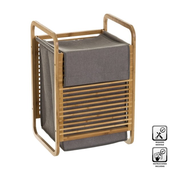 Pyykkikori Harmaa Luonnollinen Bambu 41 x 35 x 61 cm