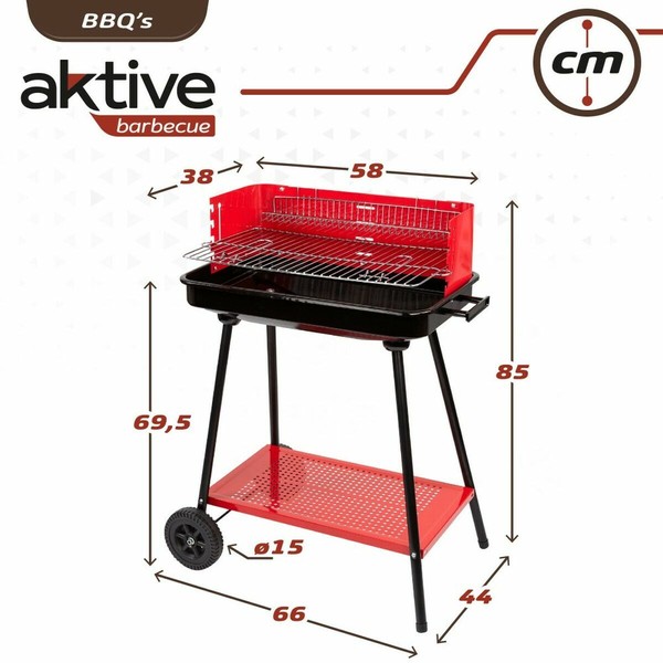 Hiiligrilli renkailla Aktive Teräs Muovinen 66 x 44 x 85 cm Suorakulmainen Punainen