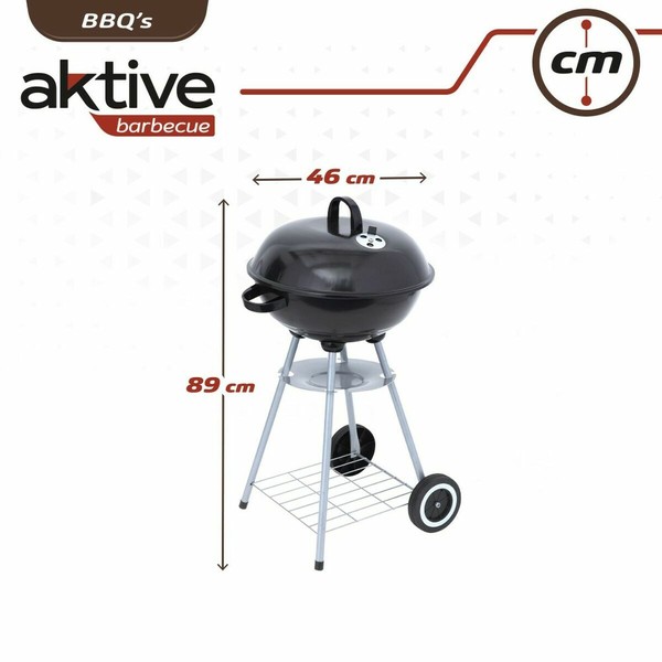 Ogļu Bārbekjū ar Ritenīšiem Aktive 46 cm Apaļa Melns Ar vāku