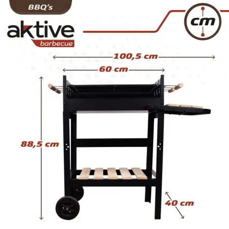 Ogļu Bārbekjū ar Ritenīšiem Aktive Emaljēts metāls 100,5 x 88,5 x 40 cm Melns