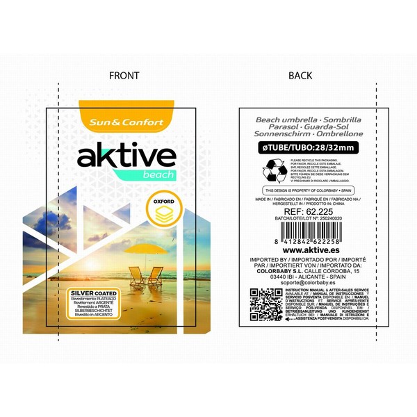 Зонтик Aktive 220 x 209 x 220 cm 220 x 215 x 220 cm 220 x 213 x 220 cm (6 штук)