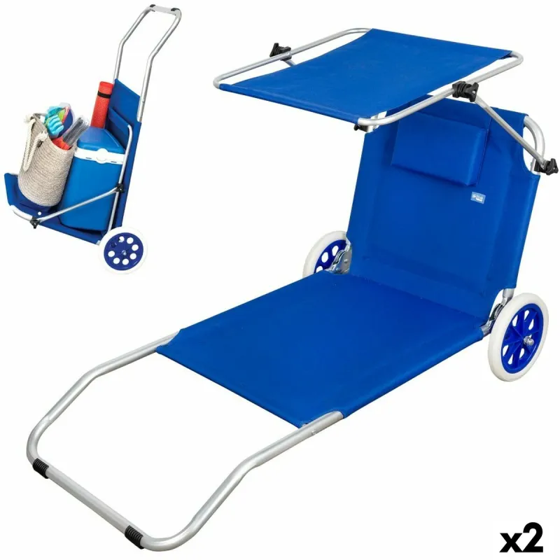 Sulankstoma stovyklavimo kėdė Aktive Mėlyna 62 x 62 x 117 cm Sulankstomas krepšelis Žaliuzės (2 vnt.)