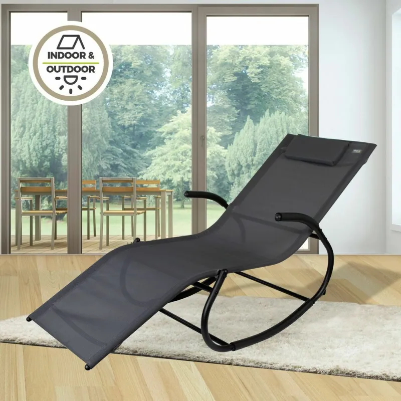 Шезлонг Aktive Melns Tērauds текстилен 172 x 53 x 75 cm