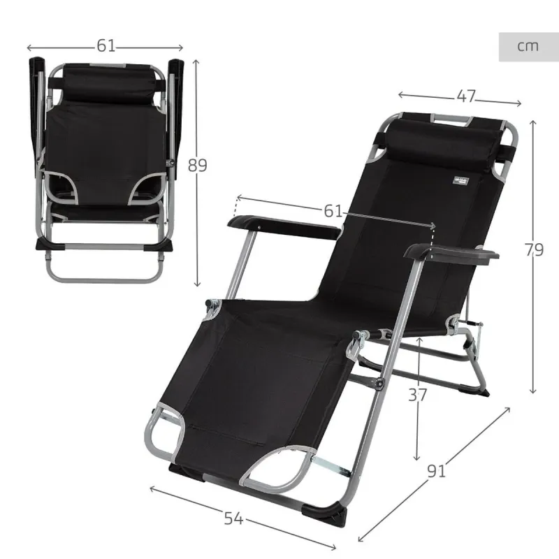 Sun-lounger Aktive Black 153 x 33 x 47 cm
