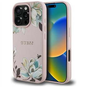 Guess Grained Printed Flower Pattern MagSafe - Case for iPhone 16 Pro (pink)