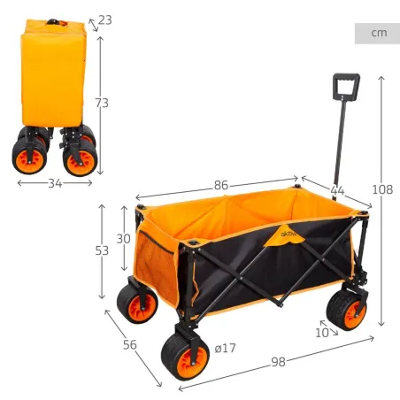 Monikäyttöinen kärry Aktive Oranssi Polyesteri PVC Teräs 86 x 108 x 44 cm Taitettava Ranta