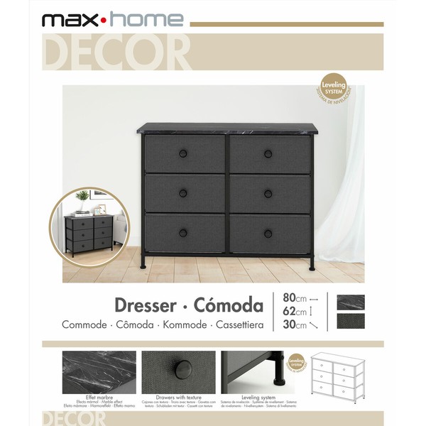 Chest of drawers Max Home Grey Marble 80 x 62 x 30 cm