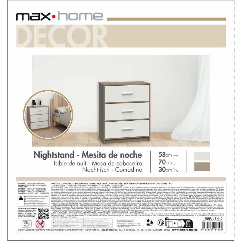Ночной столик Max Home Белый Серый 58 x 70 x 30 cm