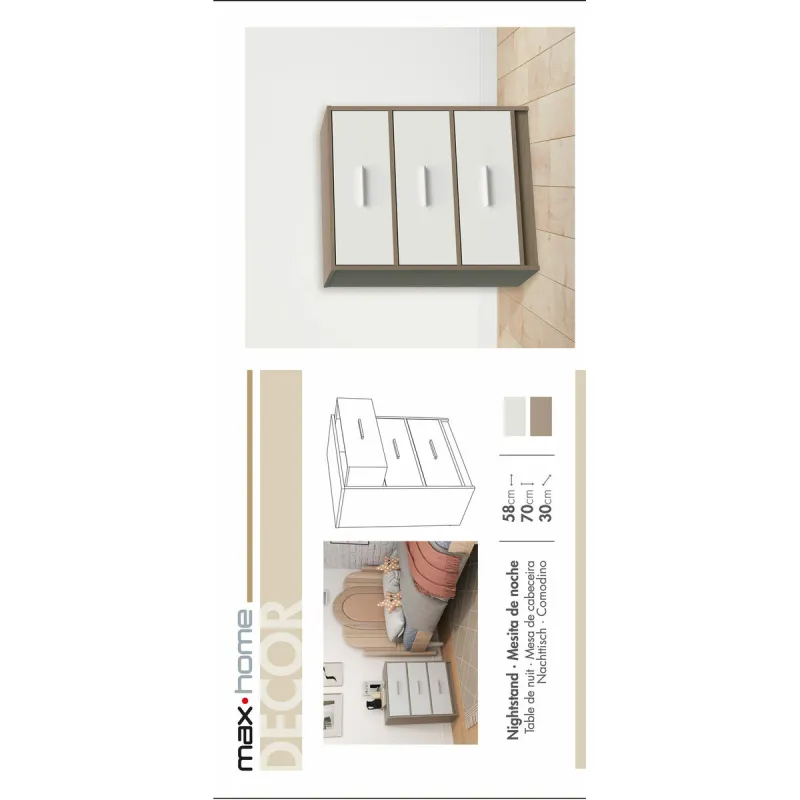 Ночной столик Max Home Белый Серый 58 x 70 x 30 cm