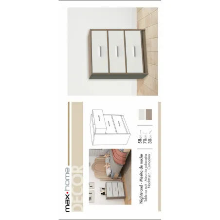 Naktsskapītis Max Home Balts Pelēks 58 x 70 x 30 cm