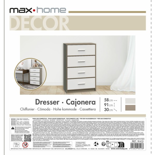 Kumode Max Home Balts Pelēks Moderns 58 x 91 x 30 cm
