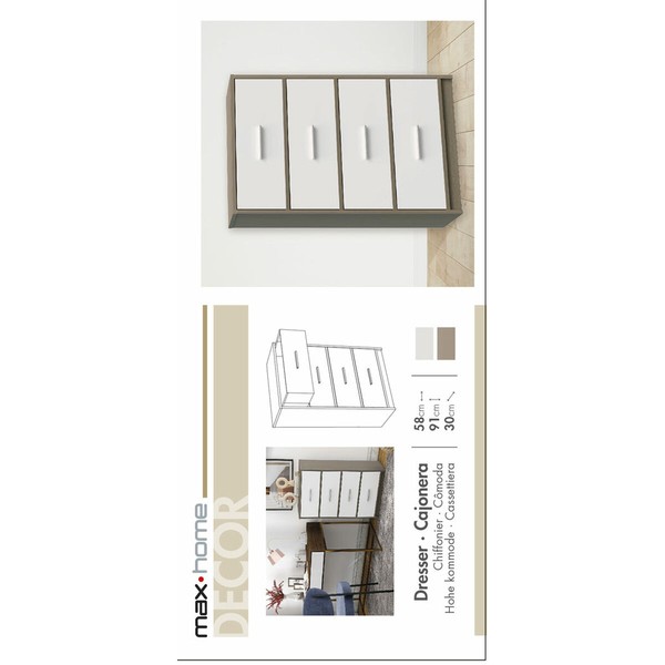 Kumode Max Home Balts Pelēks Moderns 58 x 91 x 30 cm