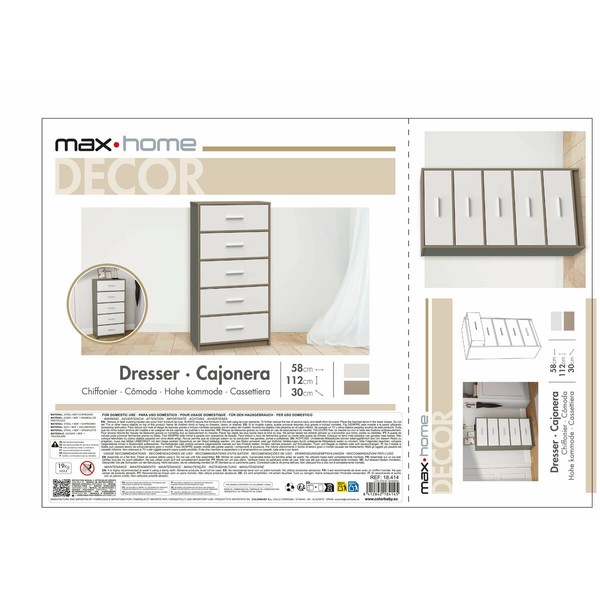 Kumode Max Home Balts Pelēks Moderns 58 x 112 x 30 cm