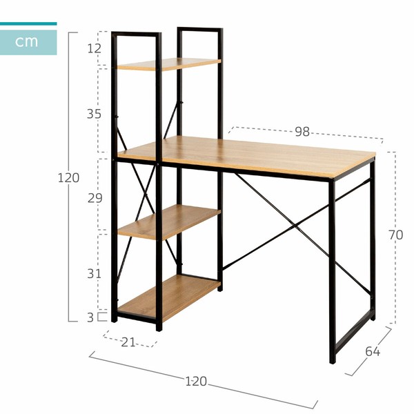 Desk with Shelf Max Home Steel Melamin Particleboard 120 x 12 x 64 cm