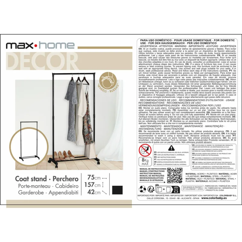 Takkiteline Max Home Teräs Muovinen 75 x 157 x 42 cm (4 osaa)