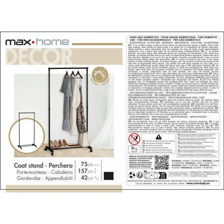 Takkiteline Max Home Teräs Muovinen 75 x 157 x 42 cm (4 osaa)