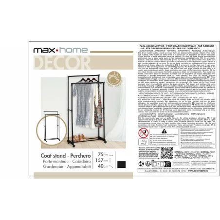Coat rack Max Home Steel Plastic 75 x 157 x 40 cm (4 Units)