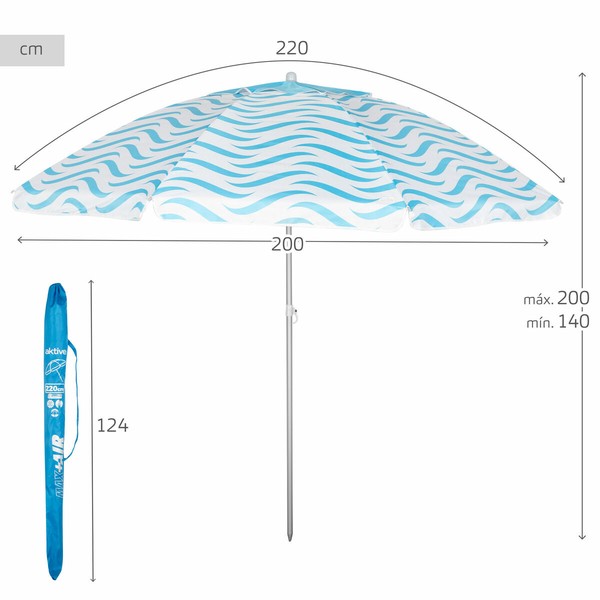 Beach parasol Aktive Blue Ø 220 cm 220 x 200 x 220 cm (6 Units)