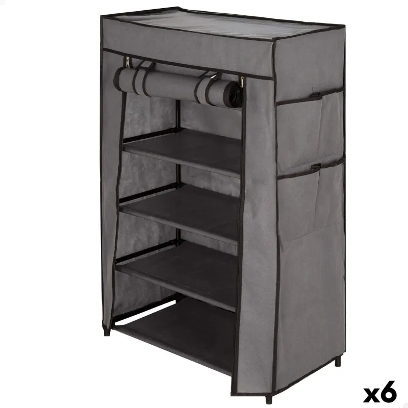Kenkäteline Max Home Musta Harmaa Metalli Teksiili 60 X 90 X 30 CM (6 osaa)