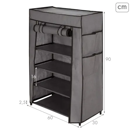 Kenkäteline Max Home Musta Harmaa Metalli Teksiili 60 X 90 X 30 CM (6 osaa)