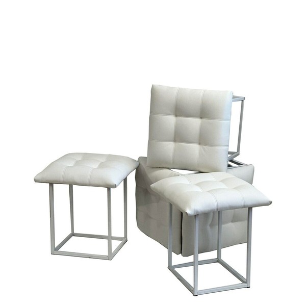 Taburečių rinkinys GO GIFT Transformer Balta Oda Plienas 50 x 50 x 50 cm Fotelis 5 viename 5 vnt.