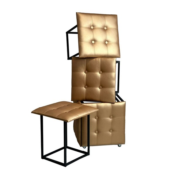 Set of stools GO GIFT Transformer Camel Leather Steel 50 x 50 x 50 cm Pouffe 5-in-1 5 Units