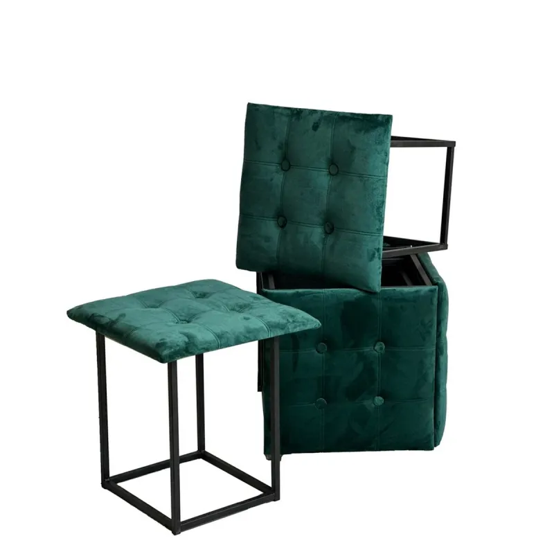 Taburečių rinkinys GO GIFT Transformer Tamsiai žalia Aksomas Plienas 50 x 50 x 50 cm Fotelis 5 viename 5 vnt.