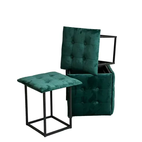Набор табуретов GO GIFT Transformer Темно-зеленый Велюр Сталь 50 x 50 x 50 cm Пуф 5-в-1 5 штук