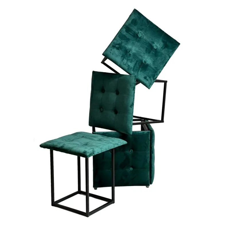 Taburečių rinkinys GO GIFT Transformer Tamsiai žalia Aksomas Plienas 50 x 50 x 50 cm Fotelis 5 viename 5 vnt.