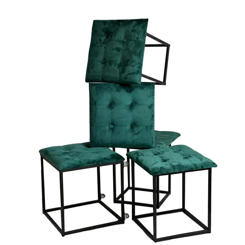Набор табуретов GO GIFT Transformer Темно-зеленый Велюр Сталь 50 x 50 x 50 cm Пуф 5-в-1 5 штук