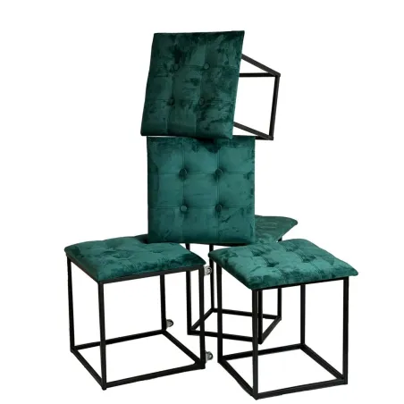 Taburečių rinkinys GO GIFT Transformer Tamsiai žalia Aksomas Plienas 50 x 50 x 50 cm Fotelis 5 viename 5 vnt.