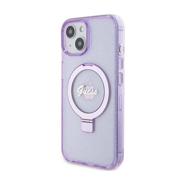 Guess Ring Stand Script Glitter MagSafe - iPhone 15 Plus Case (Purple)
