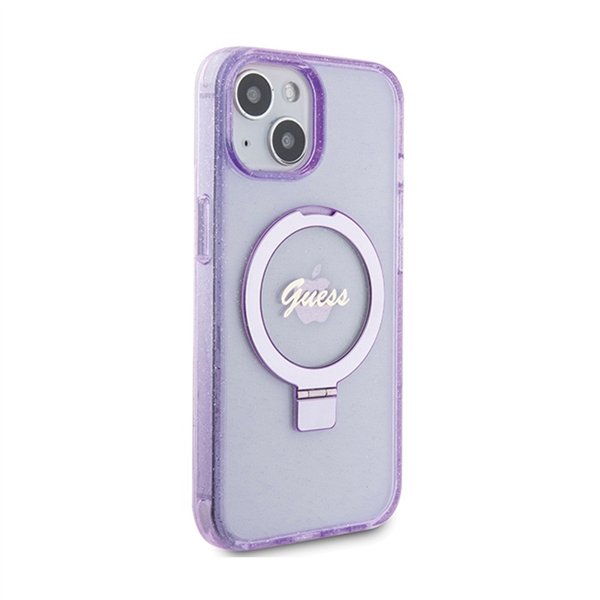Guess Ring Stand Script Glitter MagSafe - iPhone 15 Plus Case (Purple)