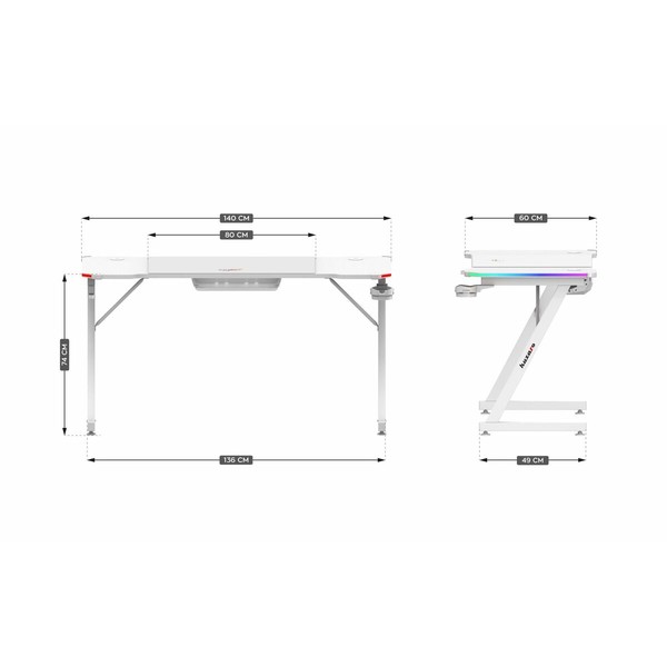 Pöytä Huzaro HZ-Hero 3.3 White RGB Valkoinen