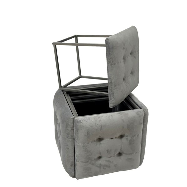 Taburečių rinkinys GO GIFT Transformer Pilka Aksomas Plienas 50 x 50 x 50 cm Fotelis 5 viename 5 vnt.