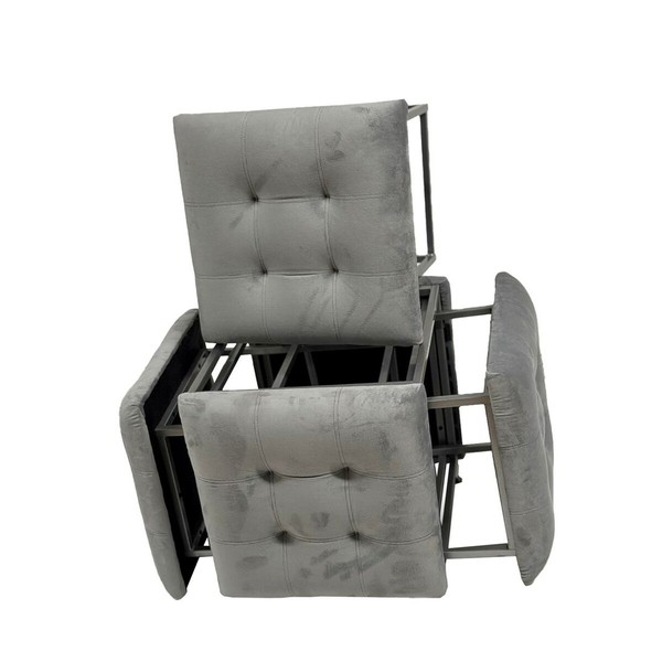 Set of stools GO GIFT Transformer Harmaa Sametti Teräs 50 x 50 x 50 cm Pehmustettu istuin 5 yhdessä 5 osaa